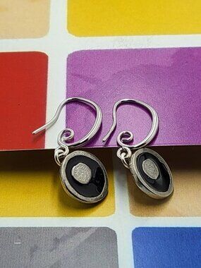 Earrings with vintage Todd Oldham Buttons 90s silver tone